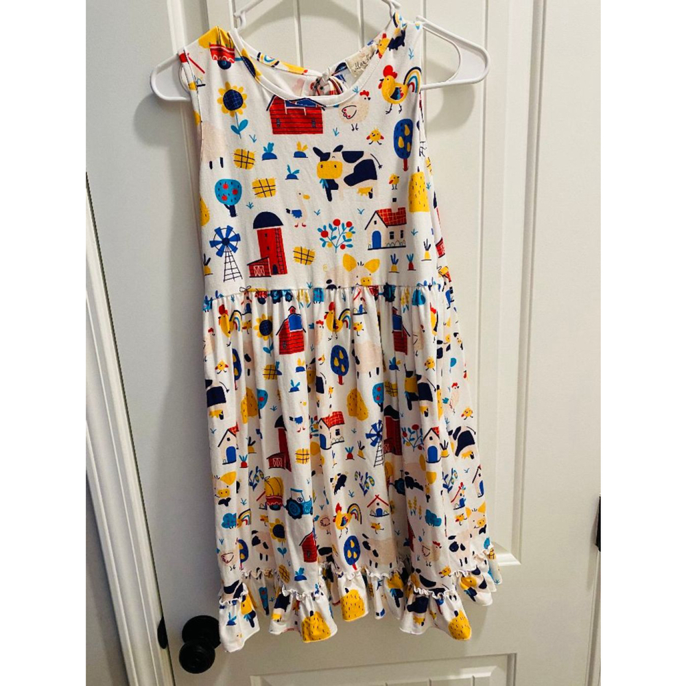 Marie Nicole Girls Farm Theme Animal Print Peplum Sleeveless Dress 5/6
